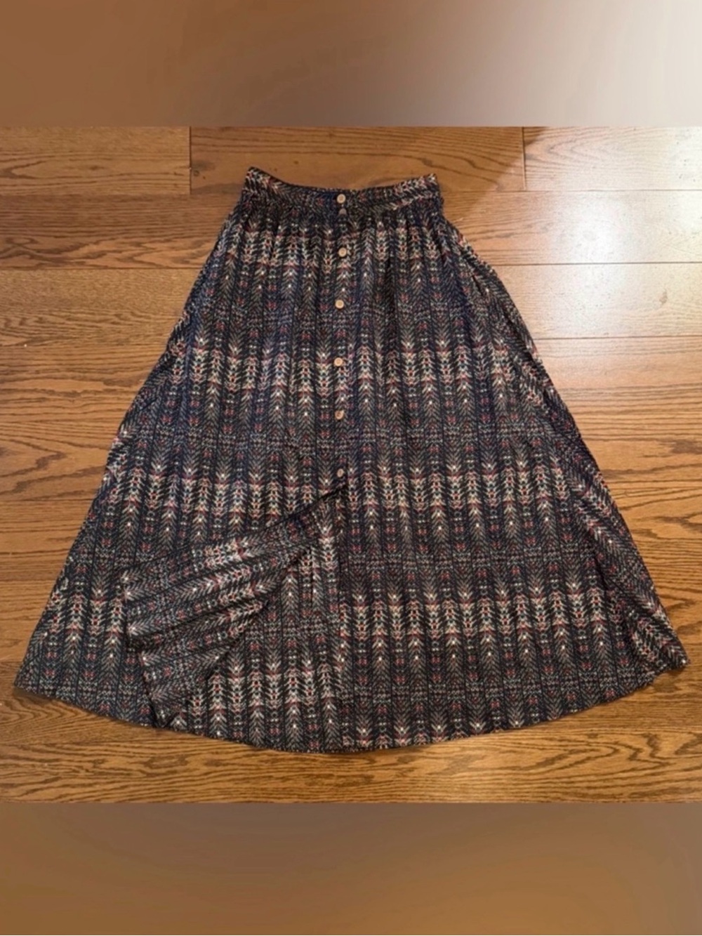 Lightweight 100% Cotton Button-Front  Skirt in Multicolor Navy